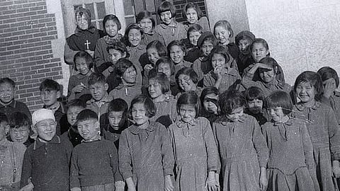 Students at Blue Quills Residential School, on the Saddle Lake Indian Reserve. 