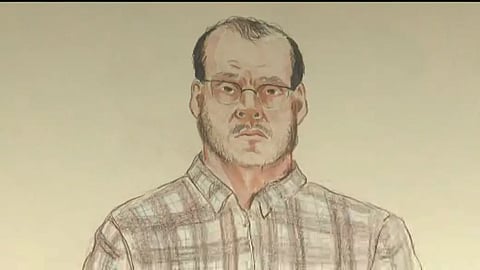 llan Schoenborn, seen in a courtroom sketch from a previous British Columbia Review Board hearing. The child killer was granted a conditional discharge on Thursday.