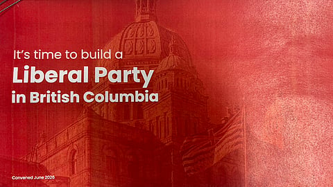 The cover of the newly circulated “It’s time to build a Liberal party in B.C.” manifesto features a red-tinted image of the B.C. Legislature. The 19-page action plan, which includes draft constitution and bylaws, was posted publicly by CKNW host Jas Johal on X.