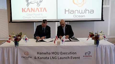 Philippe Levy, President of Hanwha Ocean's Energy Plant Unit and Robert F. Delamar, Chief Executive Officer of Kanata Clean Power & Climate Technologies Corp sign Memorandum of Understanding. 