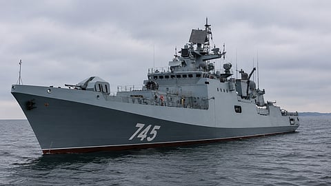Russian frigate Admiral Grigorevitch has fired warning shots at a British yacht in the English Channel.
