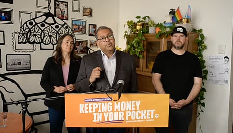 Naheed Nenshi introducing the Alberta NDP's economic vision for Alberta. 