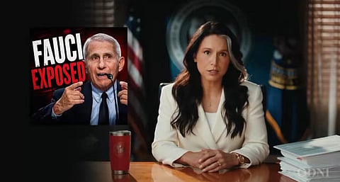 A screenshot of Tulsi Gabbard announcing released documents revealing Dr. Anthony Fauci's involvment with the COVID-19 virus. 