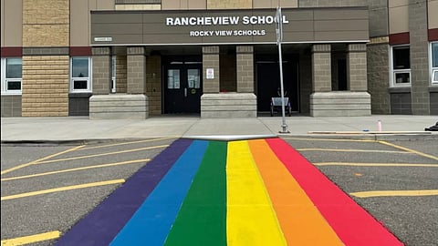 RancheView School rainbow flag crosswalk, Cochrane, AB