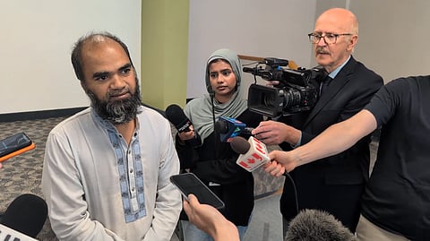 M Anisur Rahaman, director of Regina City Jamia Masjid answers questions during a press conference at his mosque (June 26, 2026)