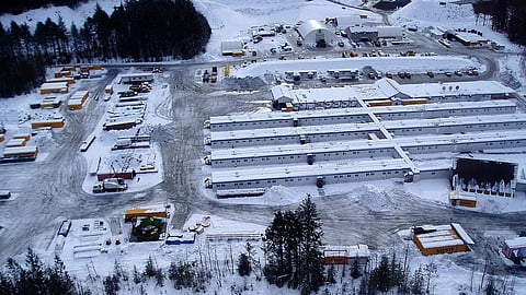 Work camp for BC’s first major run-of-river power project at Toba Inlet on the remote BC central coast, February 2009. 