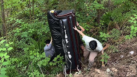A BC homeowner took matters into his own hands after catching a group of men dumping an old couch into the woods across from his property, forcing them to retrieve it and dispose of it properly.