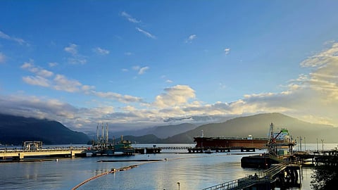 Tanker calling at the Westridge Marine Terminal in the Port of Vancouver.