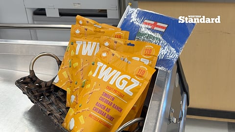 A display of Alberta-made products sold at the Bonnie Doon Safeway, with Alberta's flag used for promotion. 
