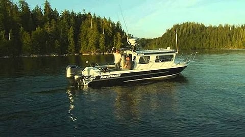 A Kingfisher aluminum fishing boat similar to the 30-foot charter vessel that sank off Richmond, B.C. on June 28, 2026. (Screenshot from promotional video of a comparable model)