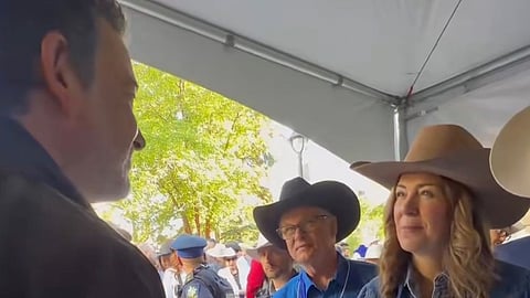 AFL President Gil McGowan pressing Premier Danielle Smith about the Alberta independence referendum. 