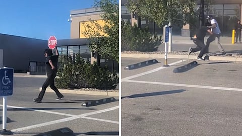 WATCH: Teen throws rock at truck outside Lethbridge No Frills — suffers the consequences 