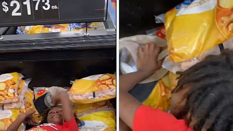Kid rolls around in a freezer in Houston Walmart