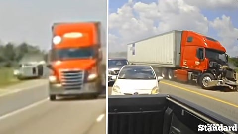 WATCH: Hwy. 401 crash caught on camera as transport truck hits slowing traffic, killing Kitchener man