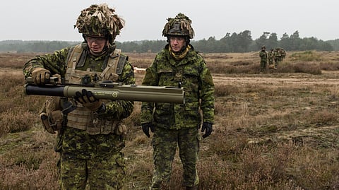 Canadian soldiers use the M72A5-C1 Light Anti-Tank Weapon