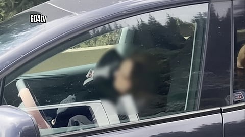 A Tesla driver appears to be asleep at the wheel while travelling on Highway 1 between Golden and Revelstoke on July 5, 2026.