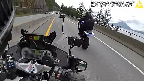 B.C. rider loses motorcycle after pulling wheelie in front of highway patrol officer

