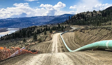 Trans Mountain expansion project nears Kamloops. A third, larger line carrying diluted bitumen would follow a similar route to a new deep-water port in Delta, BC.