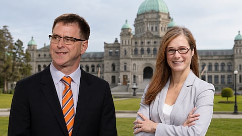 BC NDP MLAs Adrian Dix (left) and Kelly Greene (right)