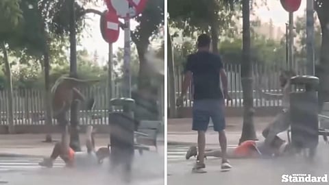 Graphic video of a brutal assault near Valencia, Spain, has gone viral after appearing to show a man repeatedly stomping on another man's head.