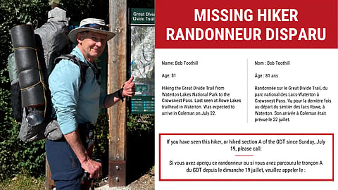 A major search operation remains underway in Waterton Lakes National Park as emergency crews work to locate an 81-year-old Bob Toothill