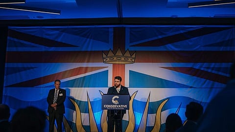 Angelo Isidorou speaks at a Conservative Party of BC event.