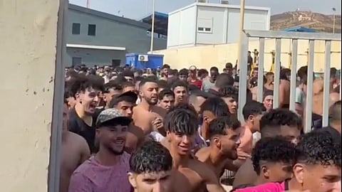 Tens of thousands of Moroccan migrants, all seemingly young men, pour across the border into the Spanish exclave of Ceuta