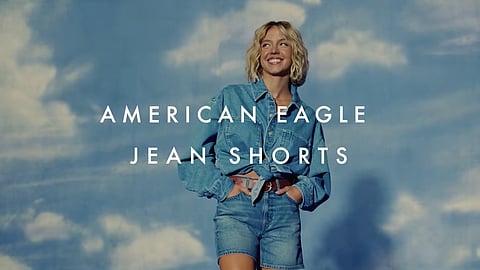 American actress Sydney Sweeney in an ad for American Eagle jean shorts