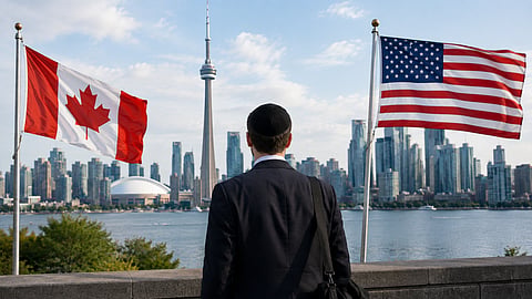 Toronto Skyline with Canadian and American Flags