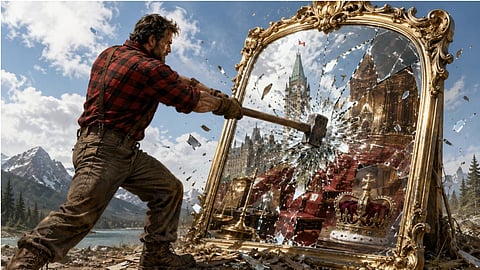 Lumberjack smashing a mirror