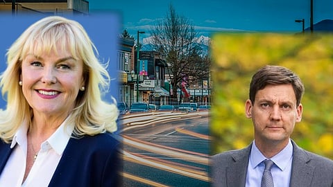 Conservative Leader Kerry-Lynne Findlay and Premier David Eby. Findlay is expected to run in Abbotsford-Mission after Reann Gasper resigned the seat.