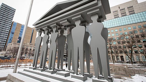 The statue outside the Ontario Superior Court of Justice in Toronto