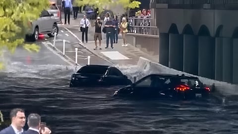 The streets in Toronto have flooded enough to partially submerge cars in the Lower Simcoe underpass