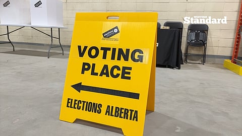 A sign outside Elections Alberta's model referendum voting station. 