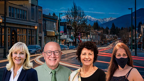 Kerry-Lynne Findlay, Stephen Fowler, Pam Alexis and CentreBC’s candidate over downtown Mission.