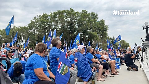 Alberta independence supporters gathered at the Alberta Legislature Building. 