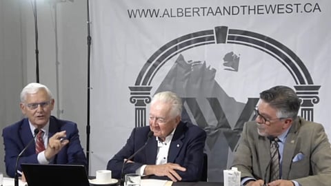 Former BC Premier Gordon Campbell (left), former Reform Party leader Preston Manning, and Marco Navarro-Genie on September 19, 2026. 