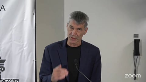 Queen's University professor Bruce Pardy speaks on the pro-independence side of the argument at the Alberta and the West Assembly 
