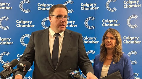 Alberta finance minister Jason Nixon and Premier Danielle Smith on September 21, 2026. 