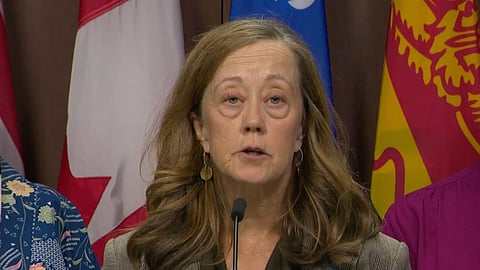 Tamara Lorincz speaks at presser on parliament hill