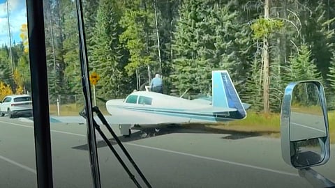 Small plane landed on the Trans-Canada near Banff
