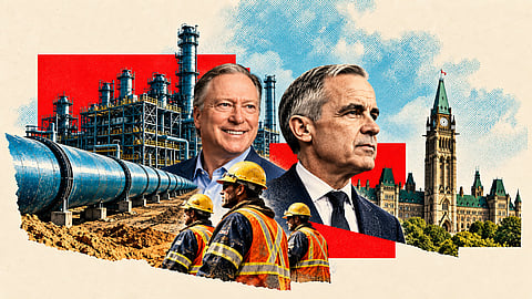 Enbridge CEO Greg Ebel (left) and Prime Minister Mark Carney (right). 