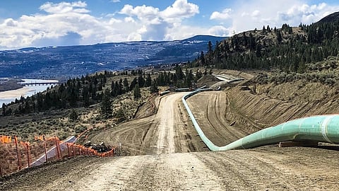 Trans Mountain expansion project nears Kamloops. A third, larger line carrying diluted bitumen would follow a similar route to a new deep-water port in Delta, BC.