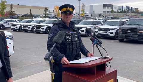 Airdrie RCMP Staff Sgt. Steve Browne announces the arrest of Sean Thompson