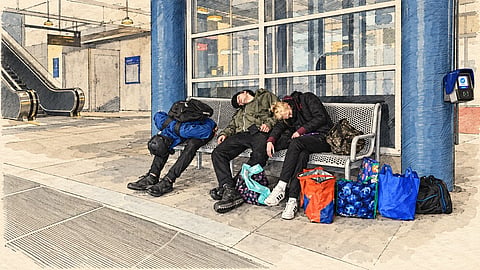 Drug addicts at bus station
