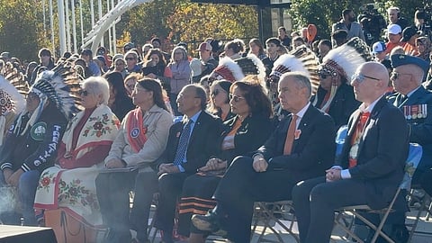 Prime Minister Mark Carney, Edmonton Mayor Andrew Knack, and Lieutenant Governor of Alberta Salma Lakhani at a National Day for Truth and Reconciliation event in Edmonton. 