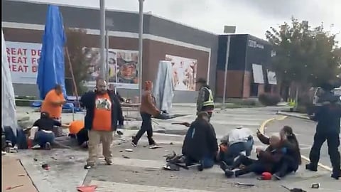 A vehicle struck four pedestrians in the Tsawwassen Mills parking lot Wednesday morning, killing two.