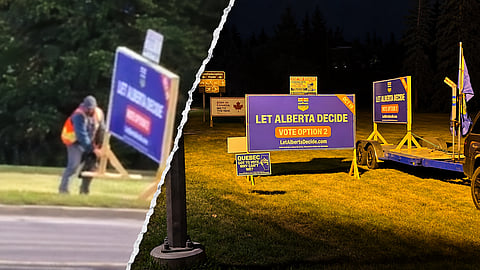 Let Alberta Decide is raising questions about the City of Calgary’s handling of referendum campaign signs after footage appeared to show a City worker removing one of the organization’s signs.
