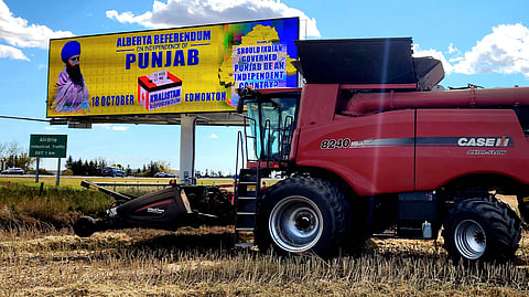 Billboard outside Airdrie promoting an unofficial referendum on Khalistan independence 