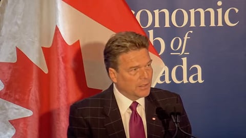 Forever Canadian leader Thomas Lukaszuk speaking at an Economic Club of Canada event in Toronto. 
